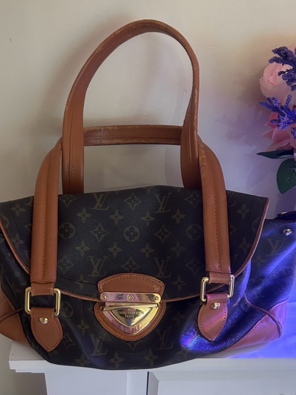 Louis Vuitton Brown Monogram Shoulder Bag with Tan Trim